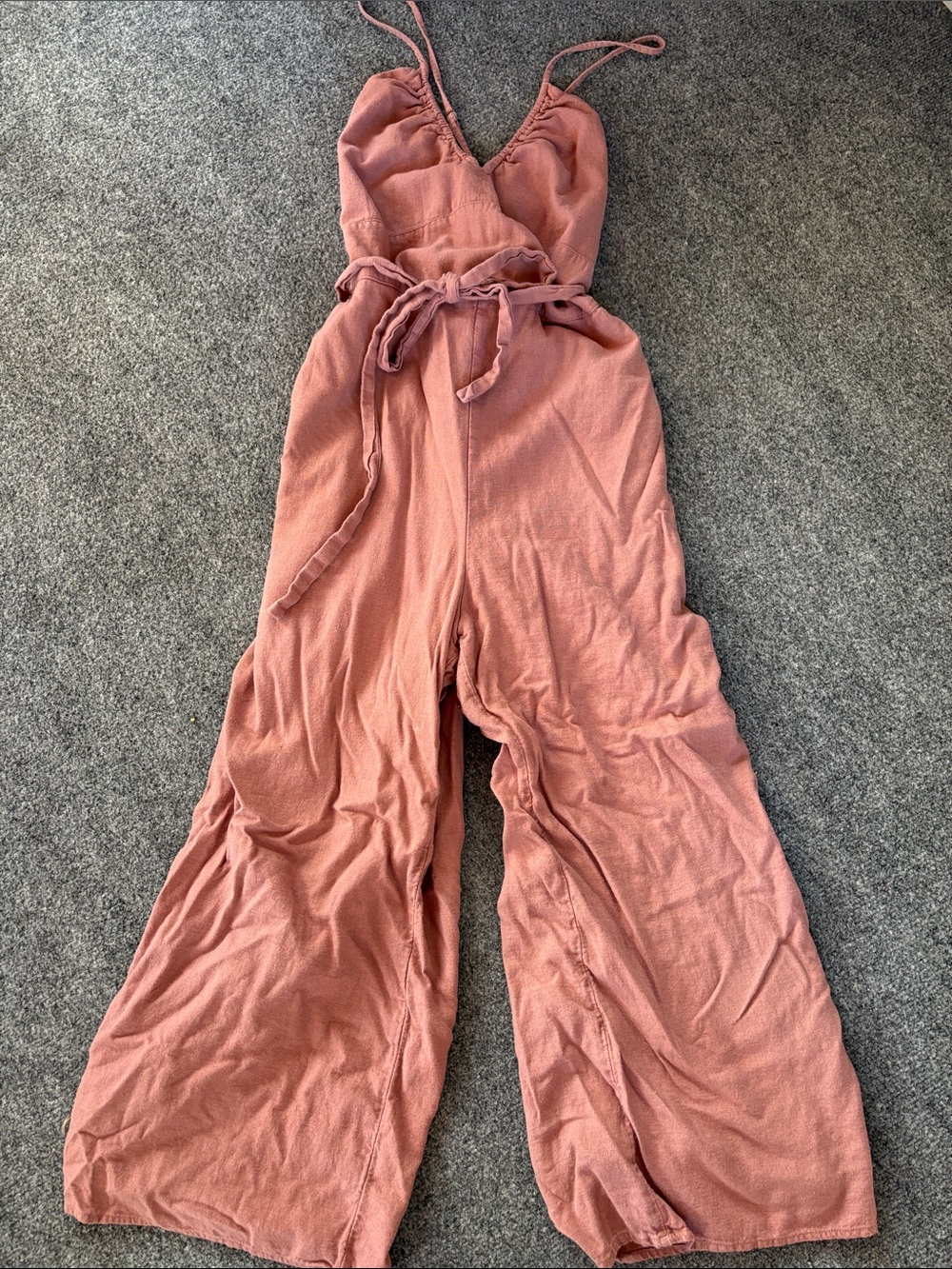 Abercrombie & Fitch Rose-Mauve Spaghetti-Strap Wide-Leg Jumpsuit - Size Large